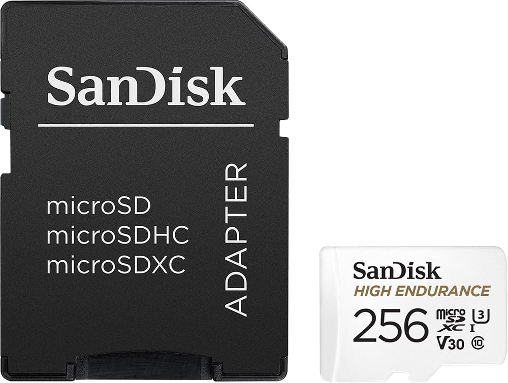 SanDisk High Endurance microSDXC memory card 256 GB + adapter (for dash cams and private surveillance cameras, 100 MB/s reading, V30 for full HD and 4K videos) - SDSQQNR-256G-GN6IA