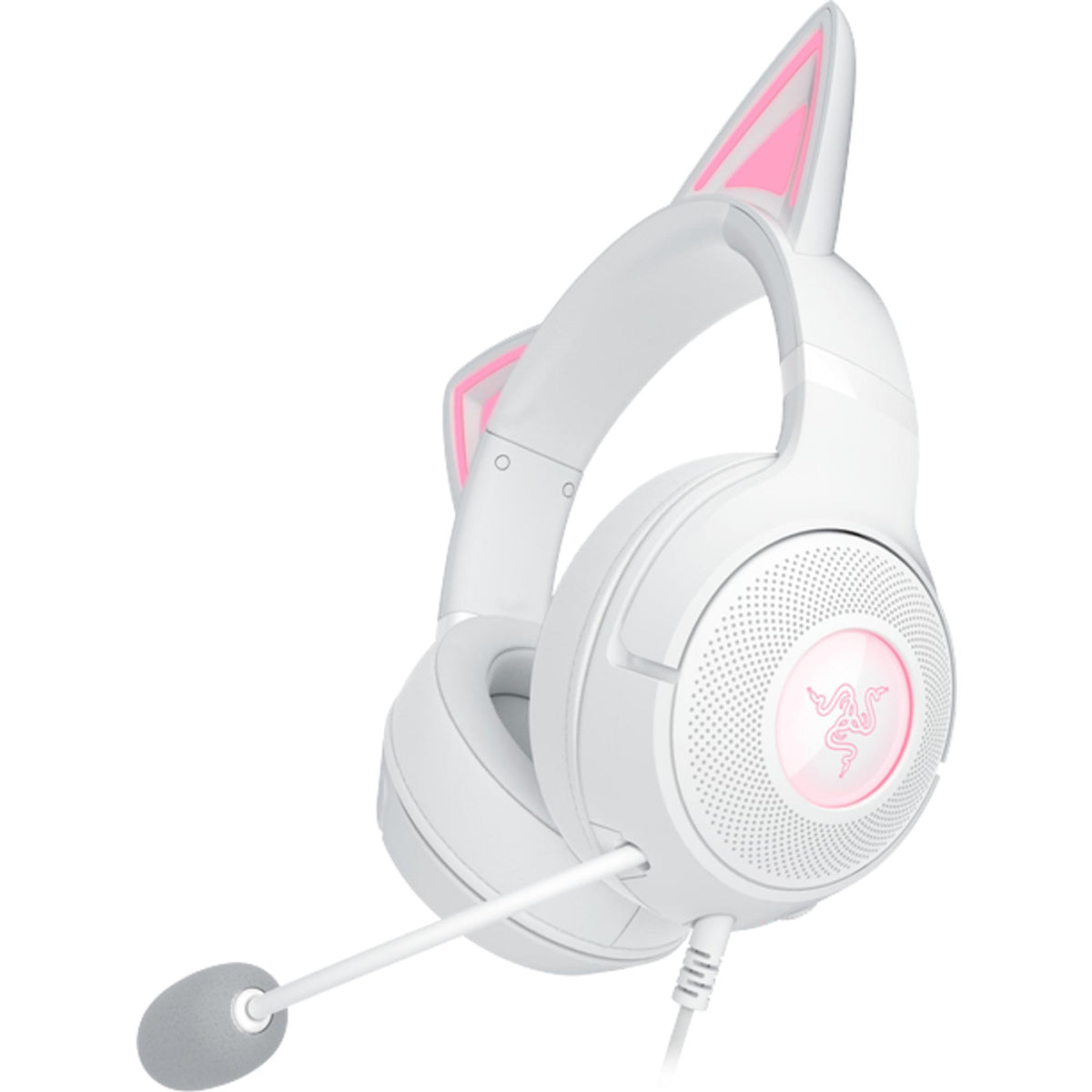Razer Kraken Kitty V2 - Wired RGB headset with kitty ears for gaming and streaming (325 g, Triforce 40 mm drivers, HyperClear cardioid mic, surround sound) White - RZ04-04730600-R3M1