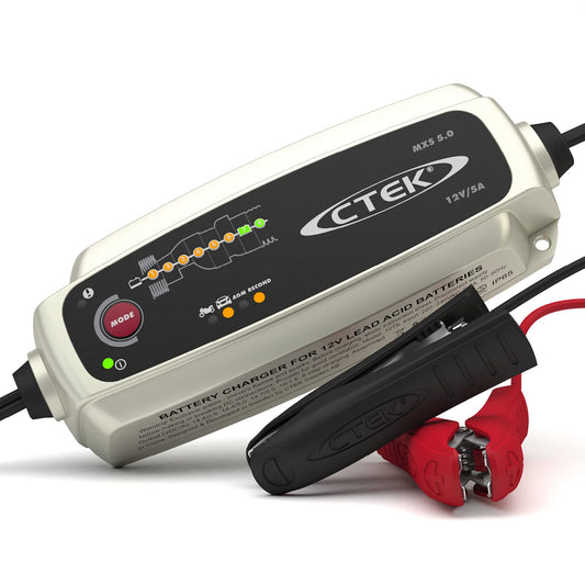 CTEK MXS 5.0, battery charger 12V, temperature compensation, intelligent car battery charger, car and motorcycle charger, battery maintainer with reconditioning mode and AGM option