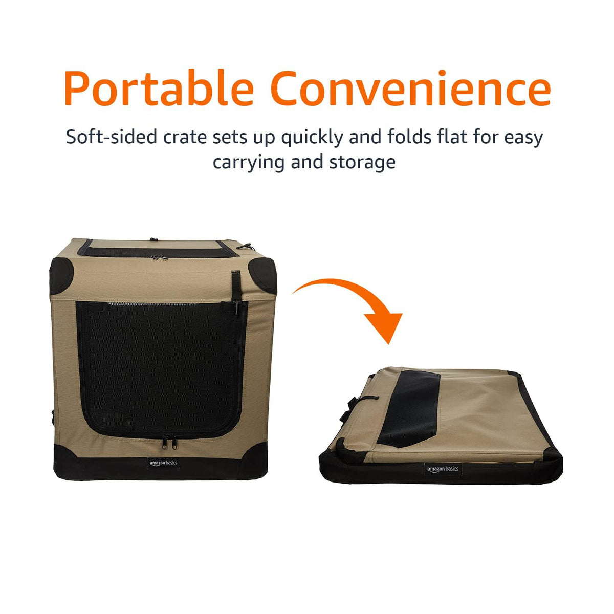 Amazon Basics Dog House with 2 Doors, Portable, Soft, Foldable, Size M (76 x 54 x 54 cm), Beige - 12002-30-APL