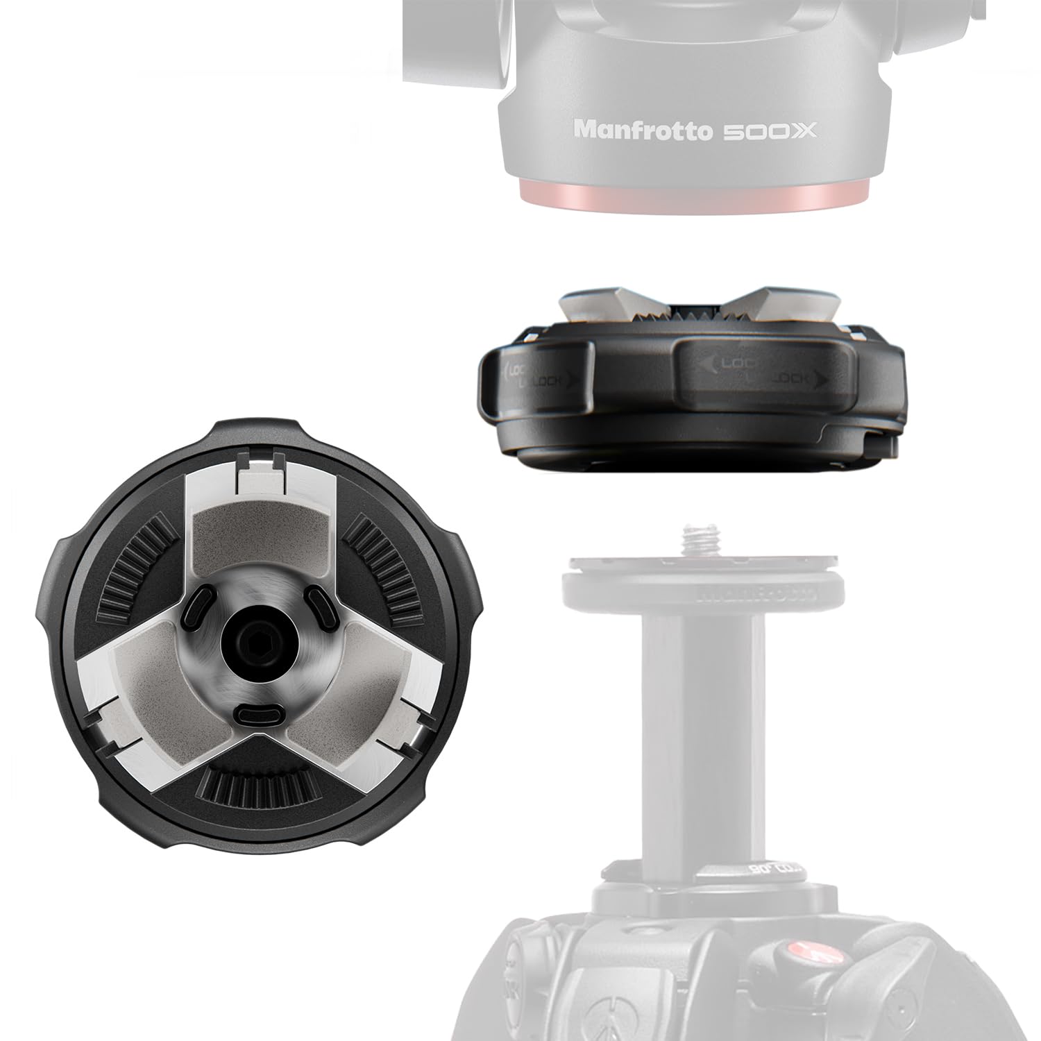 Manfrotto XCHANGE Base, quick-change base, universal 3/8" thread, up to 20 kg, compatible with XCHANGE plate and XCHANGE heads, for photo & video - MAONEQR-BASE