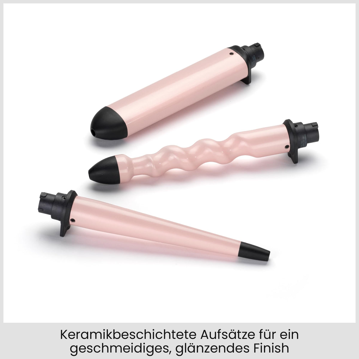BaByliss Curl and Wave Trio Multistyler, professional curling iron set with 3 attachments for curls, waves, and beach waves, ceramic coating, pink, MS750E