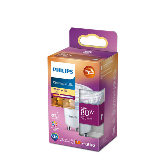 Philips LED Classic GU10 lamp Warm Glow (80 W), dimmable reflector LED spot with warm white light, energy-saving lamp with long service life, Warmglow dimmable - 929002065903