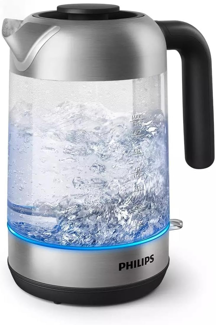 Philips 5000 Series Kettle - 1.7L, Blue Sensor Light, 360° Base, Micro Strainer Filter, Flat Heating Element, Removable Lid, Fast Boiling, Energy Saving, Safe Design (HD9339/80)