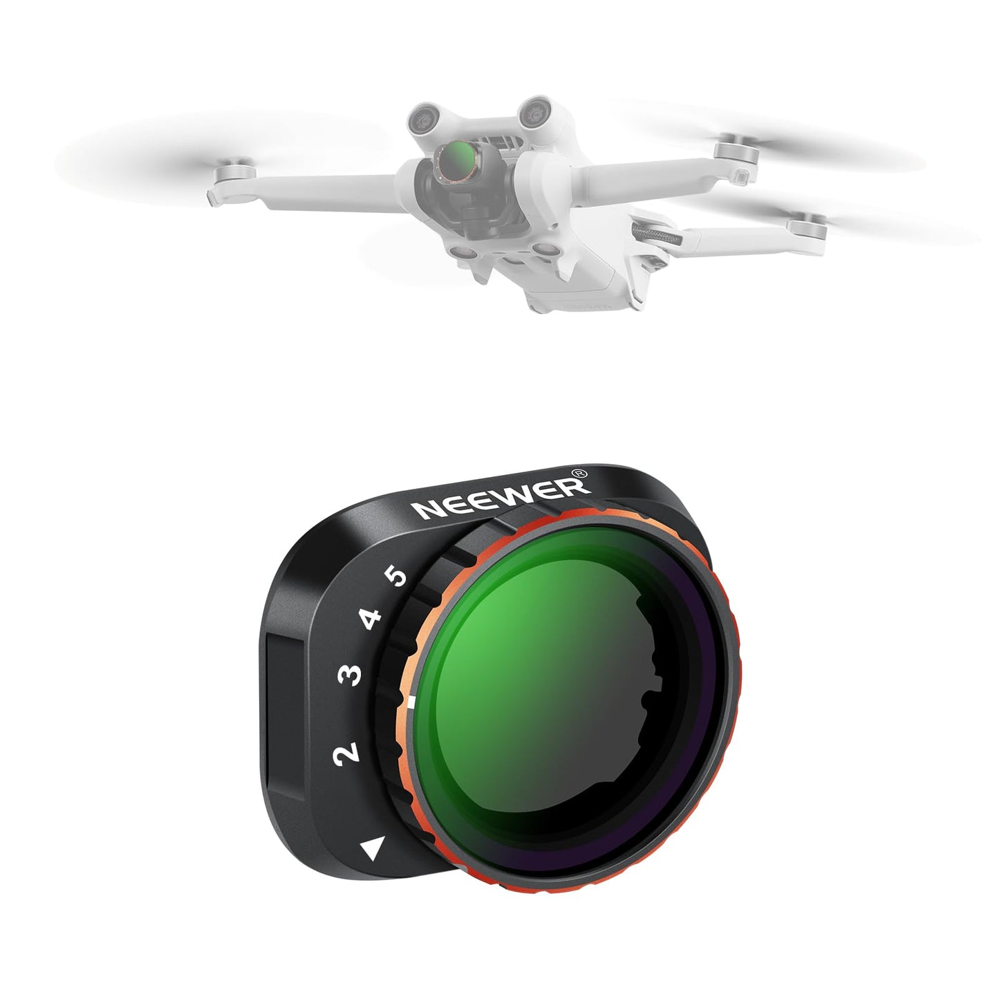 NEEWER Variable ND Filter Compatible with DJI Mini 3 / Pro, ND2-32 1-5 Stops, Attachable, Multi-Coated HD Optical Glass, Slim Drone Camera Lens, Aerial Photography Accessories - FL-C05