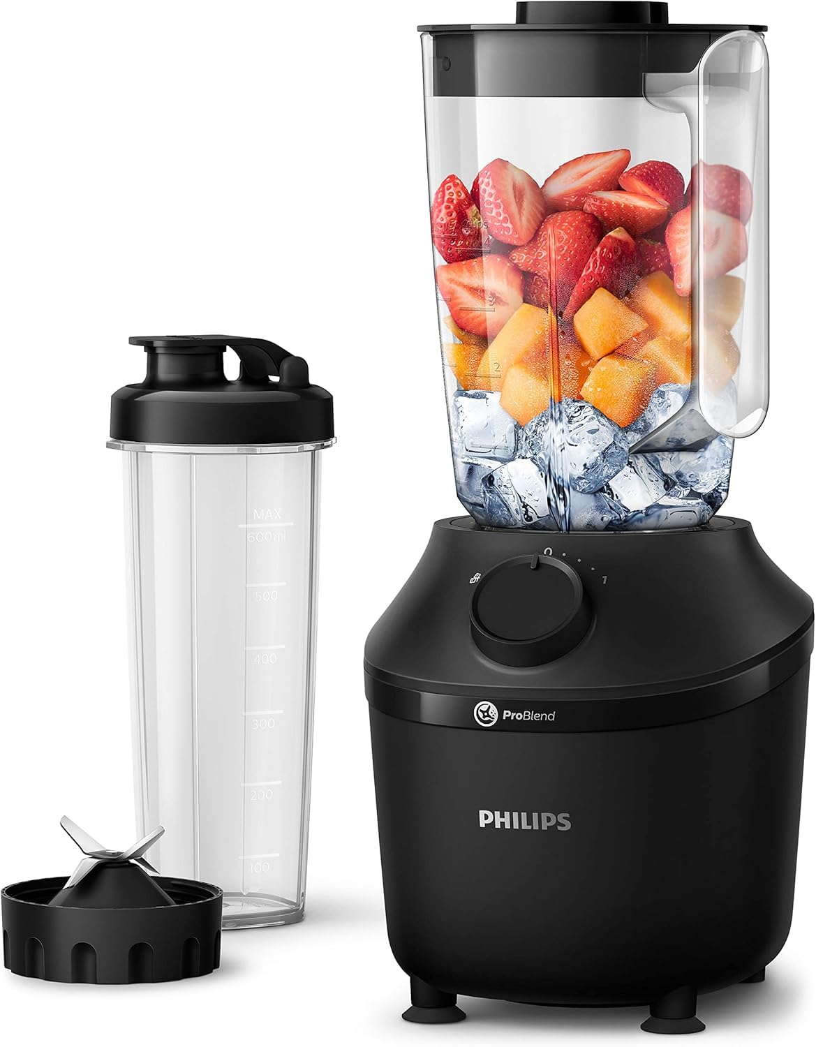 Philips HR2041/41 stand mixer (450 watts, ProBlend technology, 1.9 liter plastic container, including drinking bottle) black