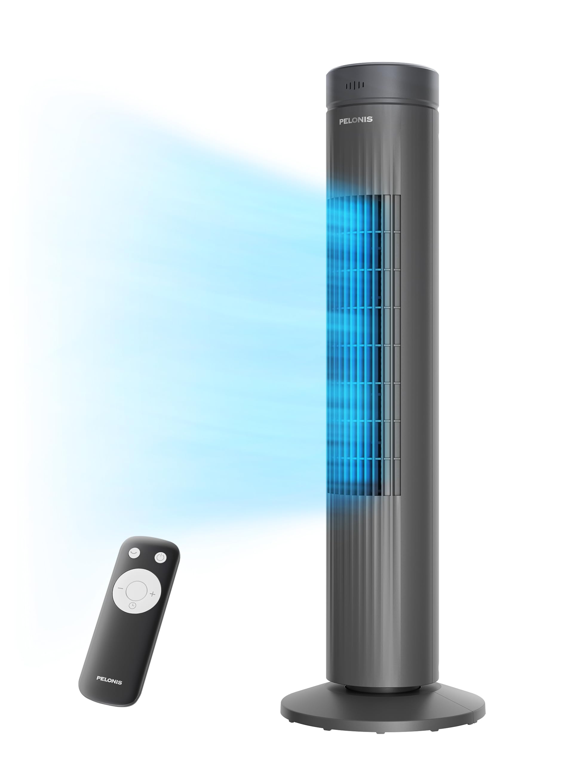 Pelonis Very Quiet Tower Fan, Fan with Remote Control Cooling, 3 Speeds, Tower Fan with 7 Hour Timer and 3 Modes, Fan for Bedroom - PE-FZ10-24KRP-DE