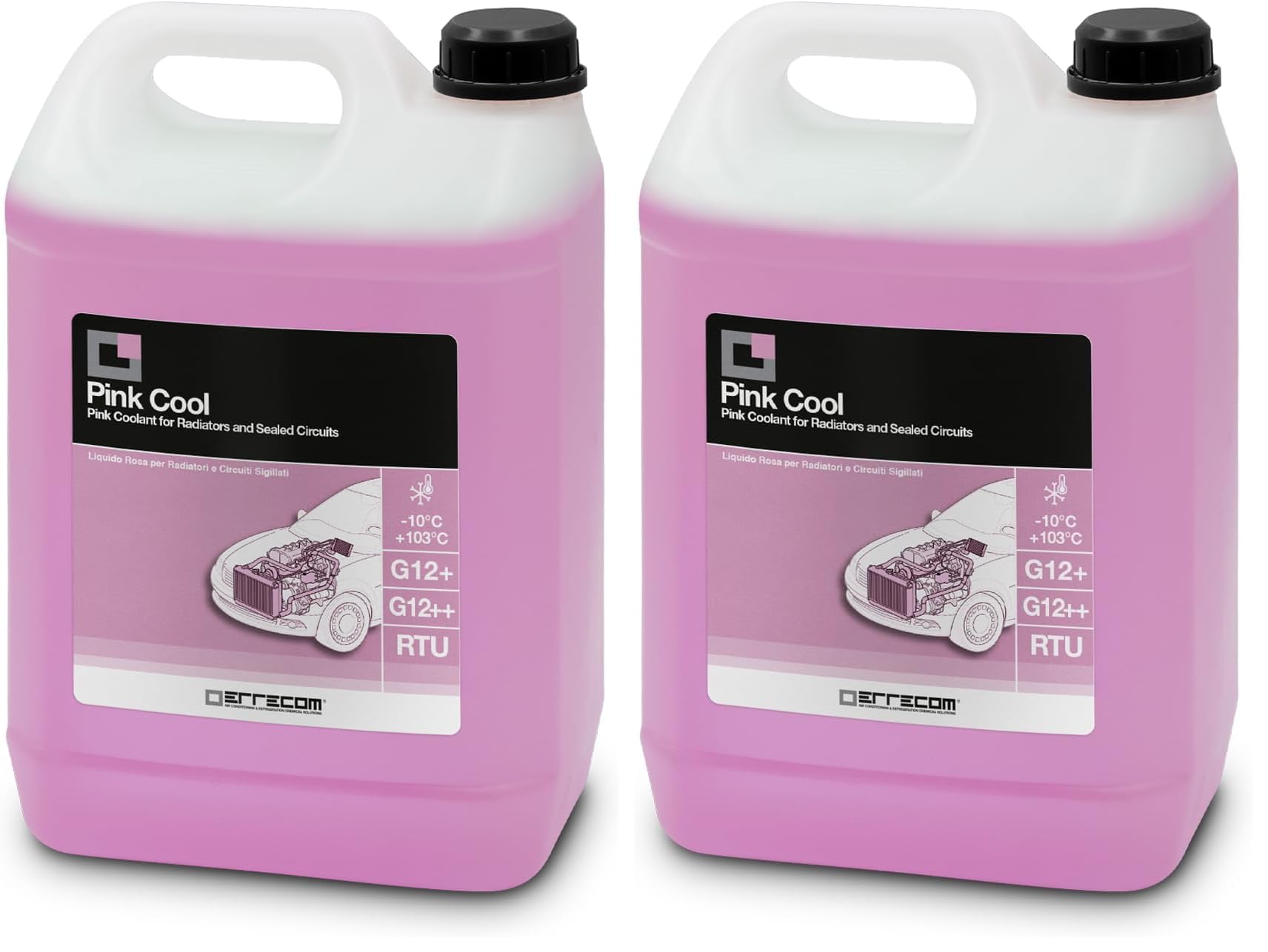 ERRECOM Pink Cool, pink radiator fluid -10°C/+103°C, G12+ G12++ antifreeze, with SI-Oat inhibitor package 100% silylated, ready to use, 5 liters (pack of 2) - TR1282.P.01.EC
