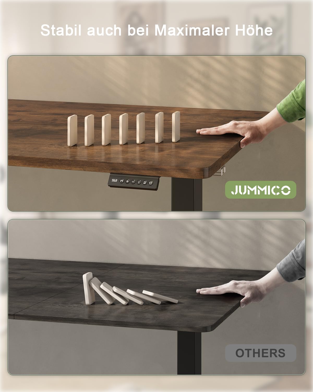JUMMICO Birou reglabil pe înălțime cu port de încărcare USB, birou reglabil electric pe înălțime 100 x 60 cm, masă stand-sit, birou standing, masă de calculator reglabilă, birou standing, maro - 0403
