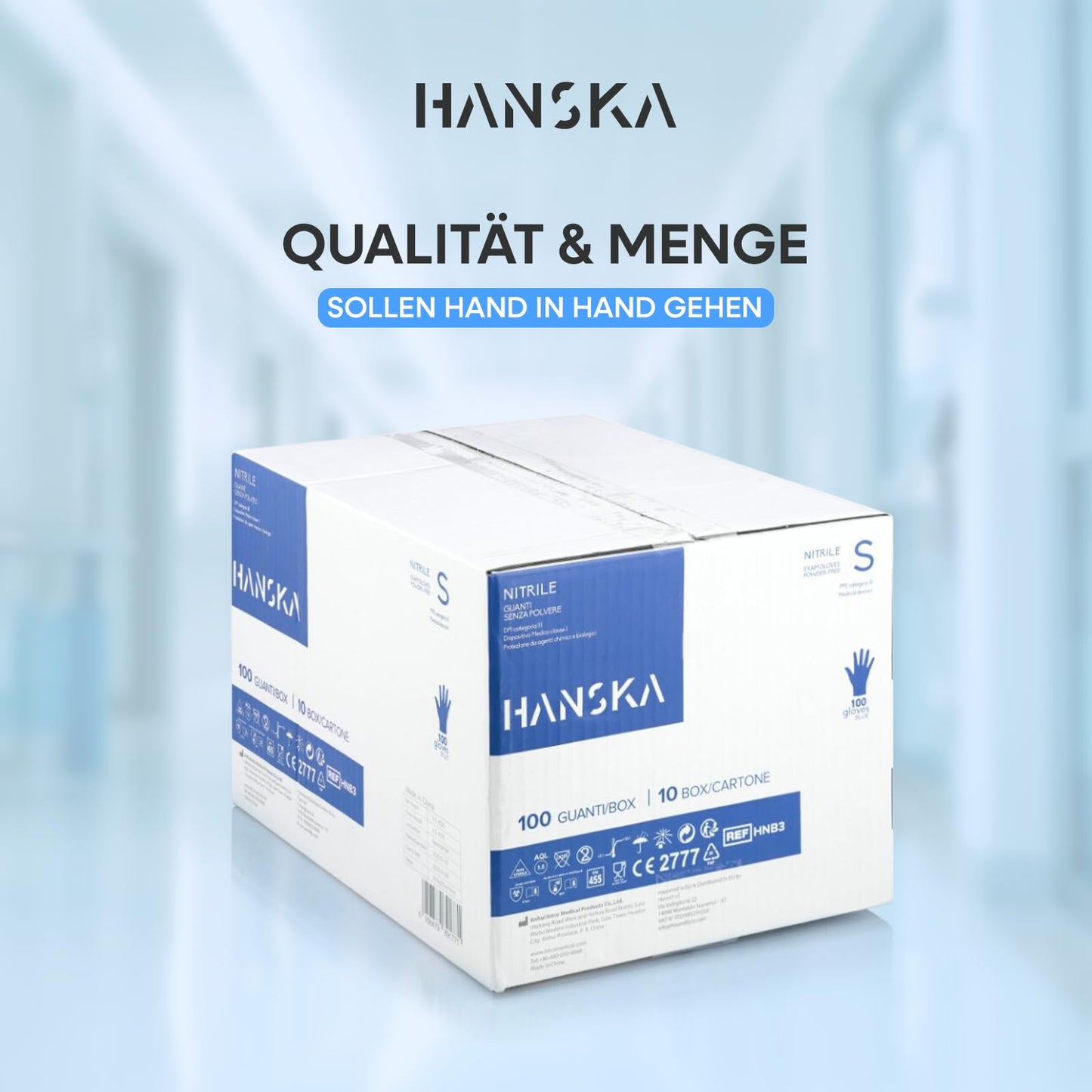 HANSKA 1000 Blue Nitrile Disposable Gloves - Powder Free - Disposable - Ambidextrous - Non-Sterile - Rubber Base - Suitable for Medical Areas and Food Processing (1000, S) - HSKA