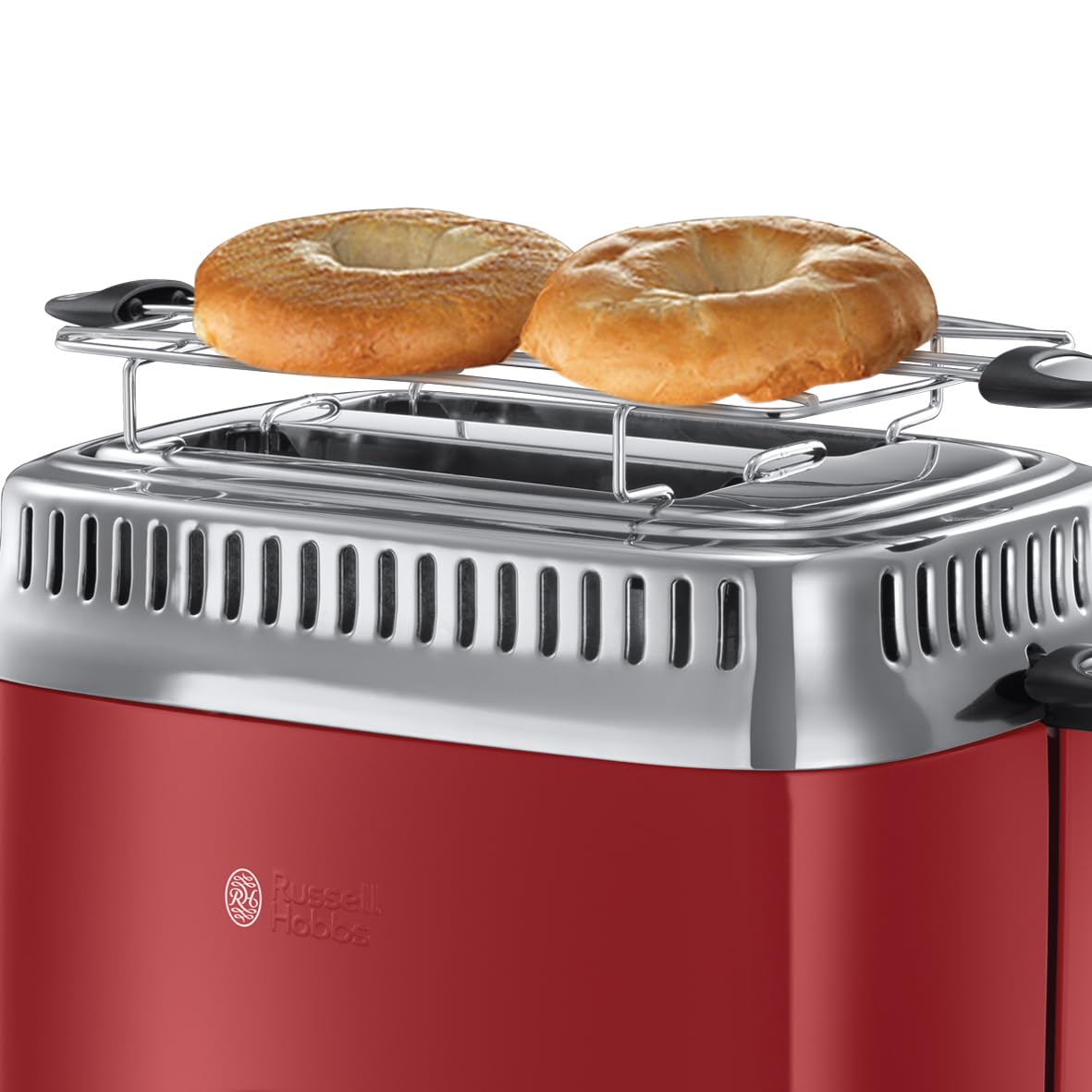 Russell Hobbs Toaster [for 2 slices] Retro Stainless Steel Red (Countdown display in retro design, includes bun warmer, 6 browning levels + defrost & reheat function, 1300W) Vintage 21680-56