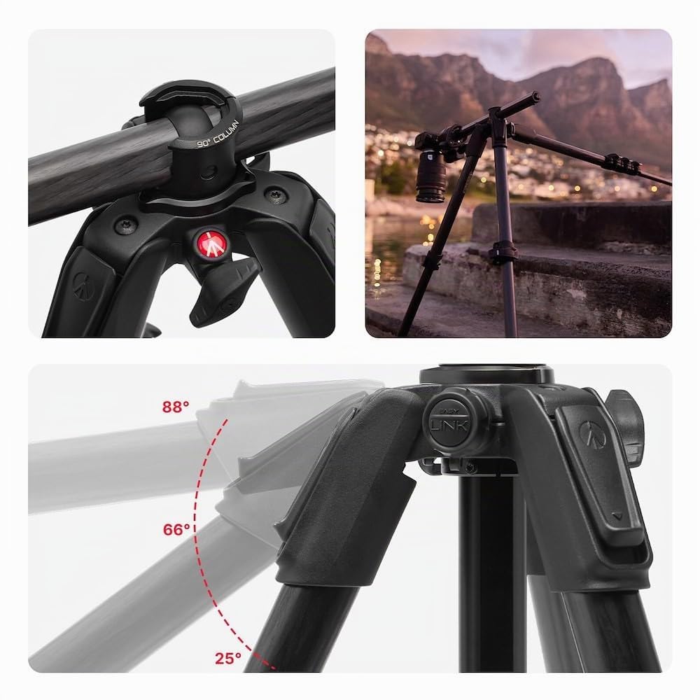 Manfrotto 055XPRO AS, trepied din aluminiu cu 3 segmente, kit cu cap de bilă XPRO, coloană de 90 de grade, capacitate de încărcare de 15 kg, placă Arca-Swiss, pentru DSLR/cameră mirrorless, trepied pentru cameră, trepied foto - MK055XPRO3-Q6T