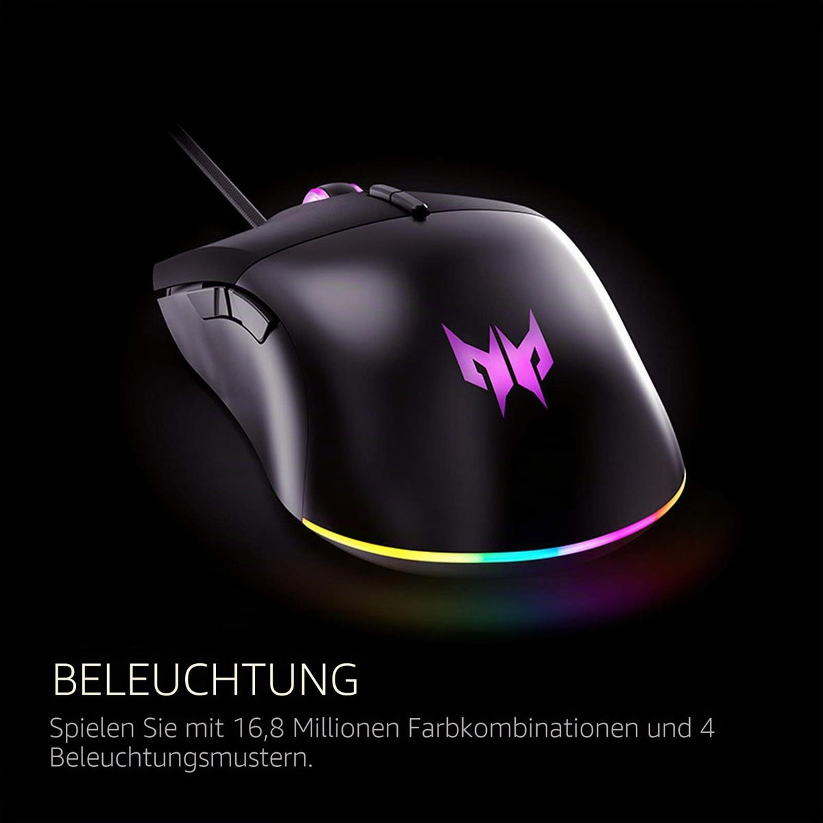 Acer Predator Cestus 330 Mouse de gaming cu senzor PixArt 335, setări DPI ajustabile, 16,8 milioane de combinații de iluminare RGB și NVIDIA Reflex. - PMW920