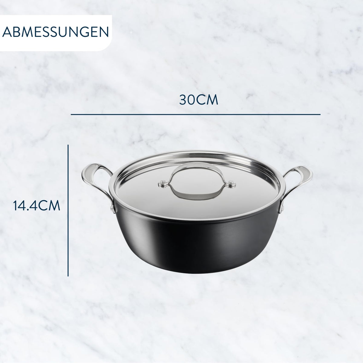 Set de gătit Tefal Jamie Oliver, oală cu fund harteloxat pentru inducție de 30 cm, cu strat antiaderent, ideală pentru cantități mari, cu semnal termic la temperatura optimă de prăjire, inox/negru, H91254 - H9125444