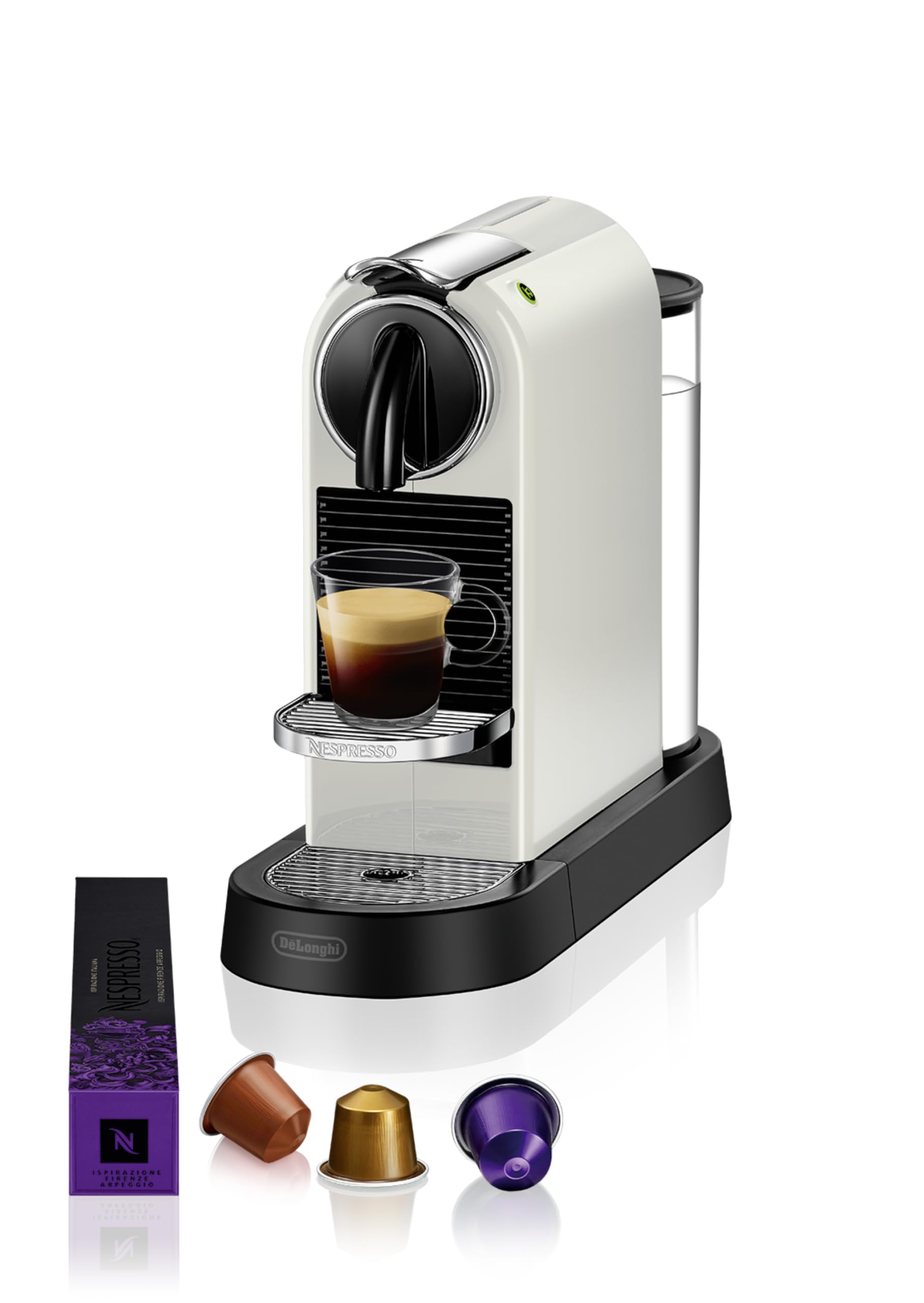 Nespresso De'Longhi EN167.W Citiz coffee capsule machine, high pressure pump and ideal heat control without Aeroccino (milk frother), energy saving function, 1260W, 37.4 x 11.9 x 25.5 cm, cream white