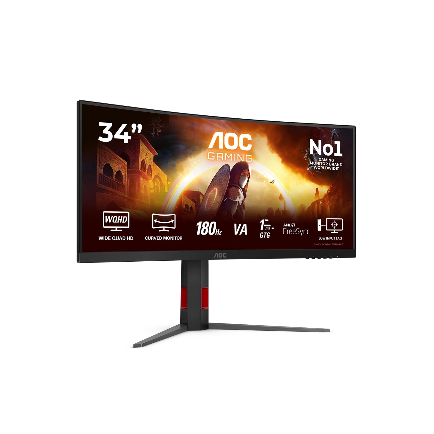 AOC CU34G4 34 inch curved, UW-QHD gaming monitor, 180Hz, Fast VA panel, 1ms GtG, HDR10, FreeSync Premium, height adjustment, (3440x1440 HDMI 2X 2.0 DP 1x 1.4) black