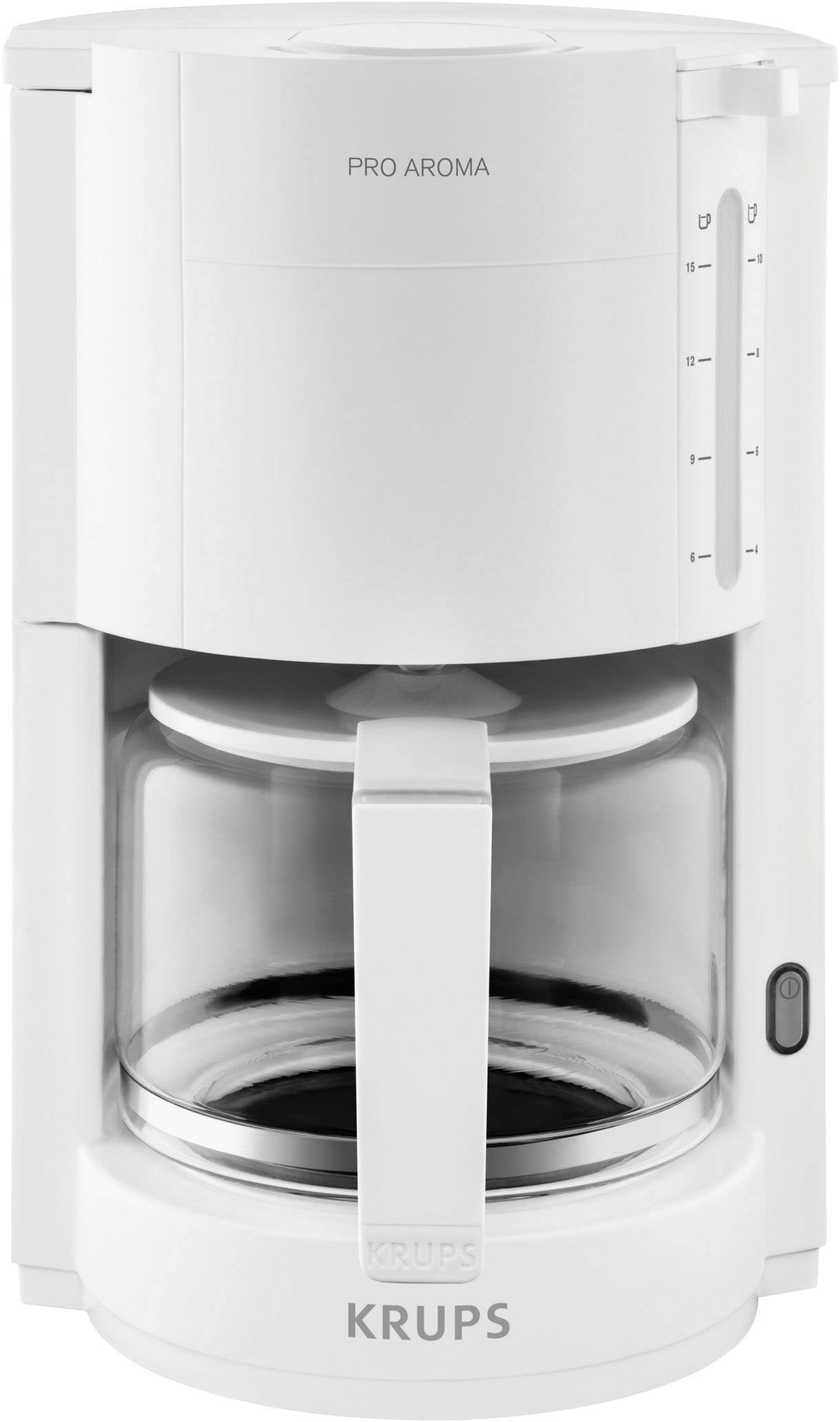 Krups filter coffee machine ProAroma, glass jug, keep warm function, automatic switch-off, 10 cups, 1,050 W, white, F30901
