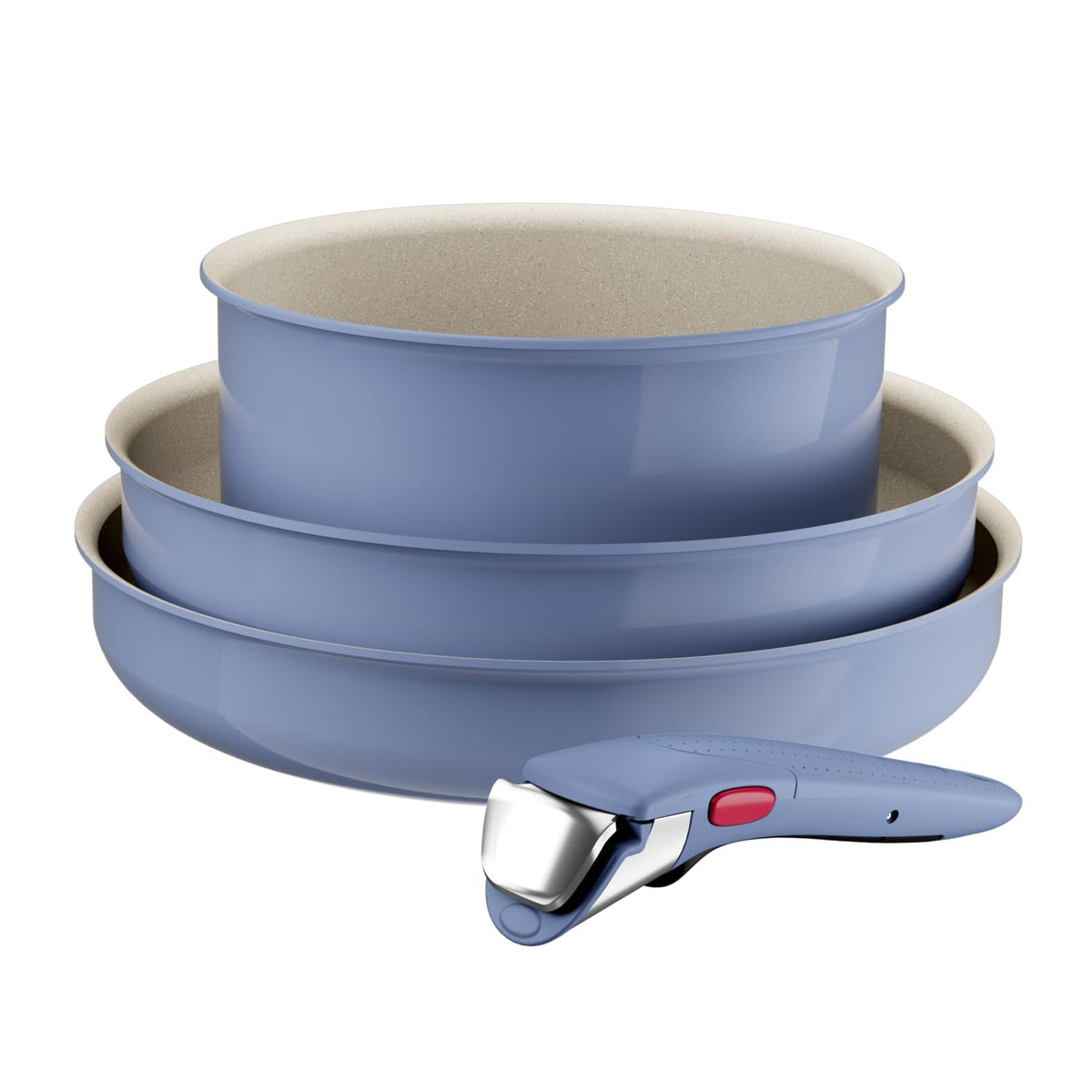 Set de vase de gătit Tefal Ingenio Serenity 4 piese, cu înveliș antiaderent Mineralia, economisire de spațiu, stivuibil, potrivit pentru toate tipurile de plite, lavabil în mașina de spălat vase, Blue Salt, L8294S04