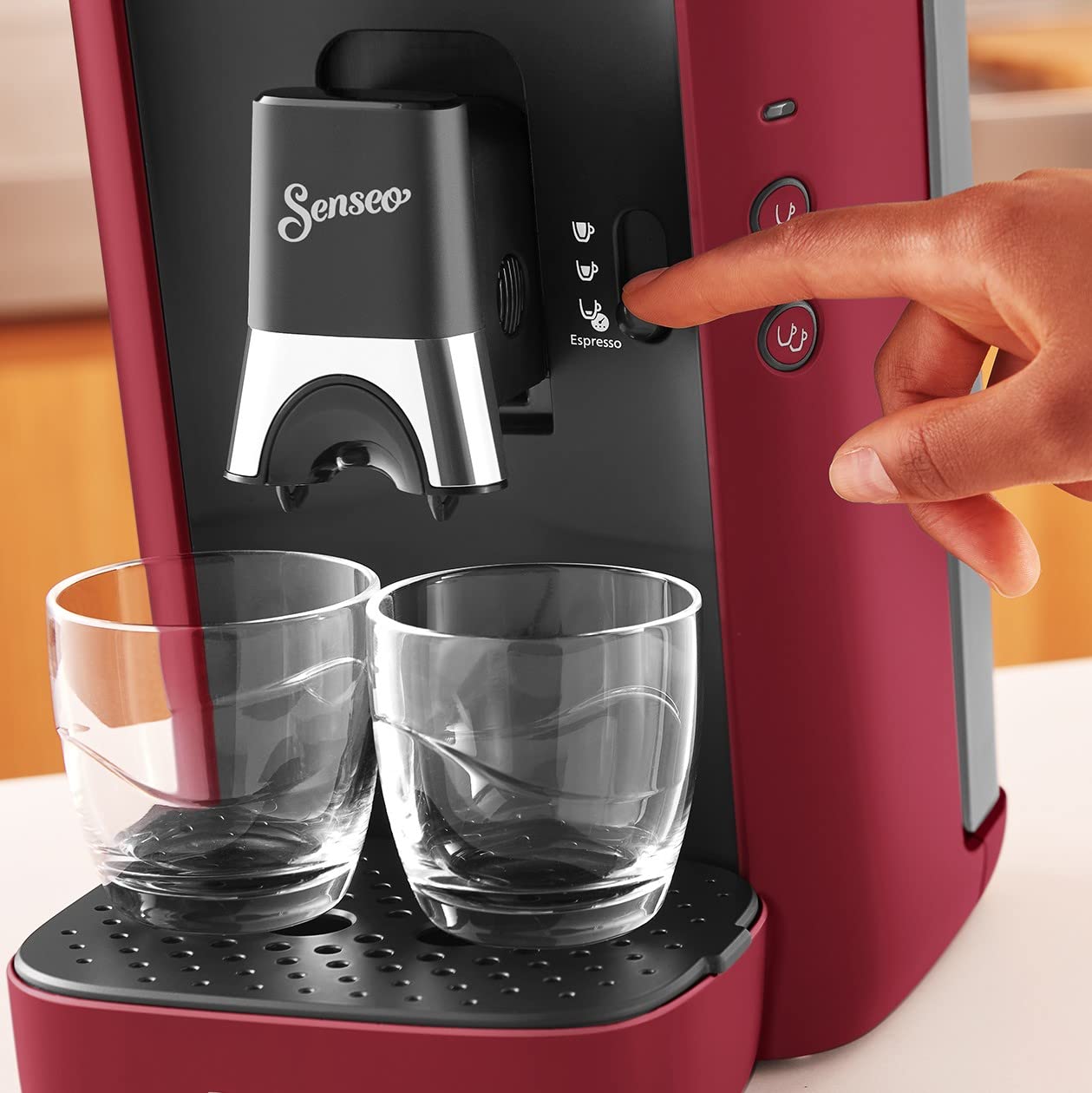 PHILIPS Senseo Maestro coffee pad machine with coffee strength selection and memo function, 1.2 liter water container, green product, color: red (CSA260/90)