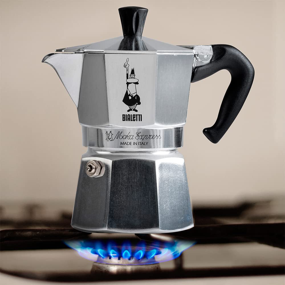 Bialetti - Moka Express: Iconic stovetop espresso machine, makes real Italian coffee, Moka pot 3 cups (130ml), aluminum, silver, aluminum - 0001162