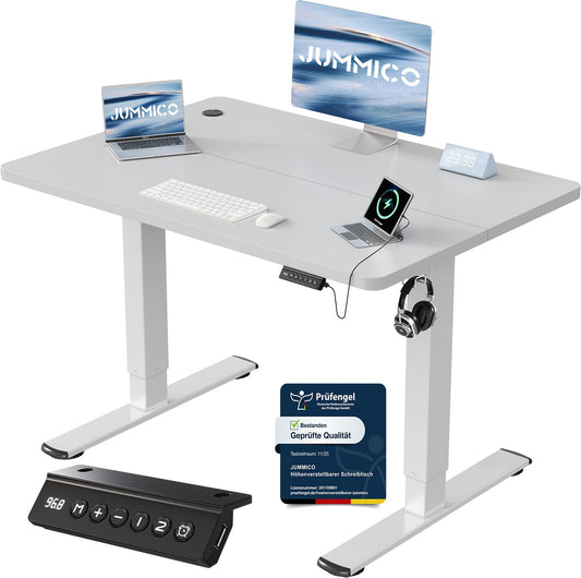 JUMMICO Birou reglabil pe înălțime cu port de încărcare USB, birou reglabil electric pe înălțime 100 x 60 cm, masă de stat-șezut, birou tip standing desk, masă de calculator reglabilă, birou standing desk, gri - 0403