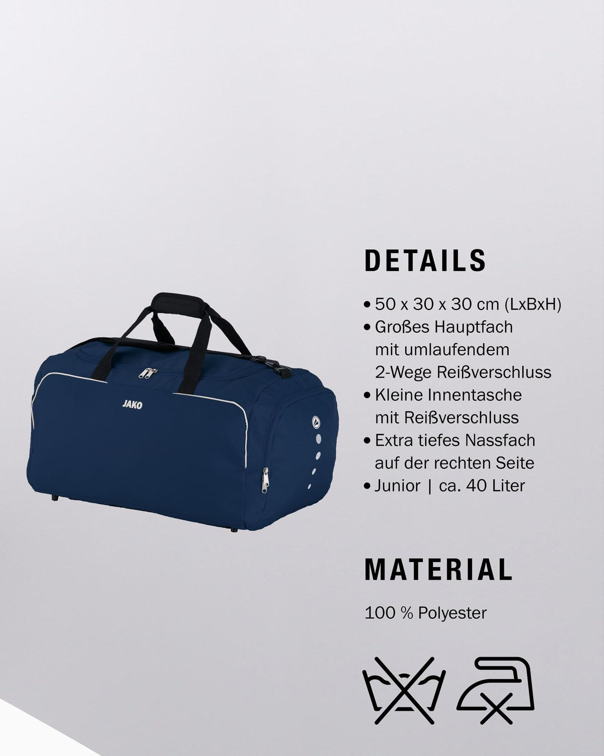 JAKO Geantă sport Classico, Unisex, Marine, aprox. 40 litri - 1950/09/2