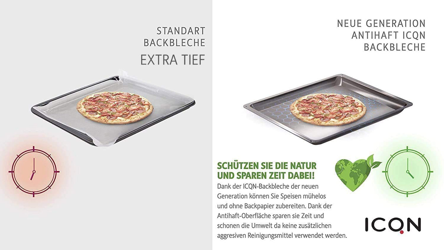 ICQN baking tray with non-stick coating 45.5 x 37.5 x 6 cm | Extra deep drip pan for oven and stove | Suitable for Bosch, Siemens, Neff, Constructa, Flavel | Non-stick | 455x375x60mm - IQ
