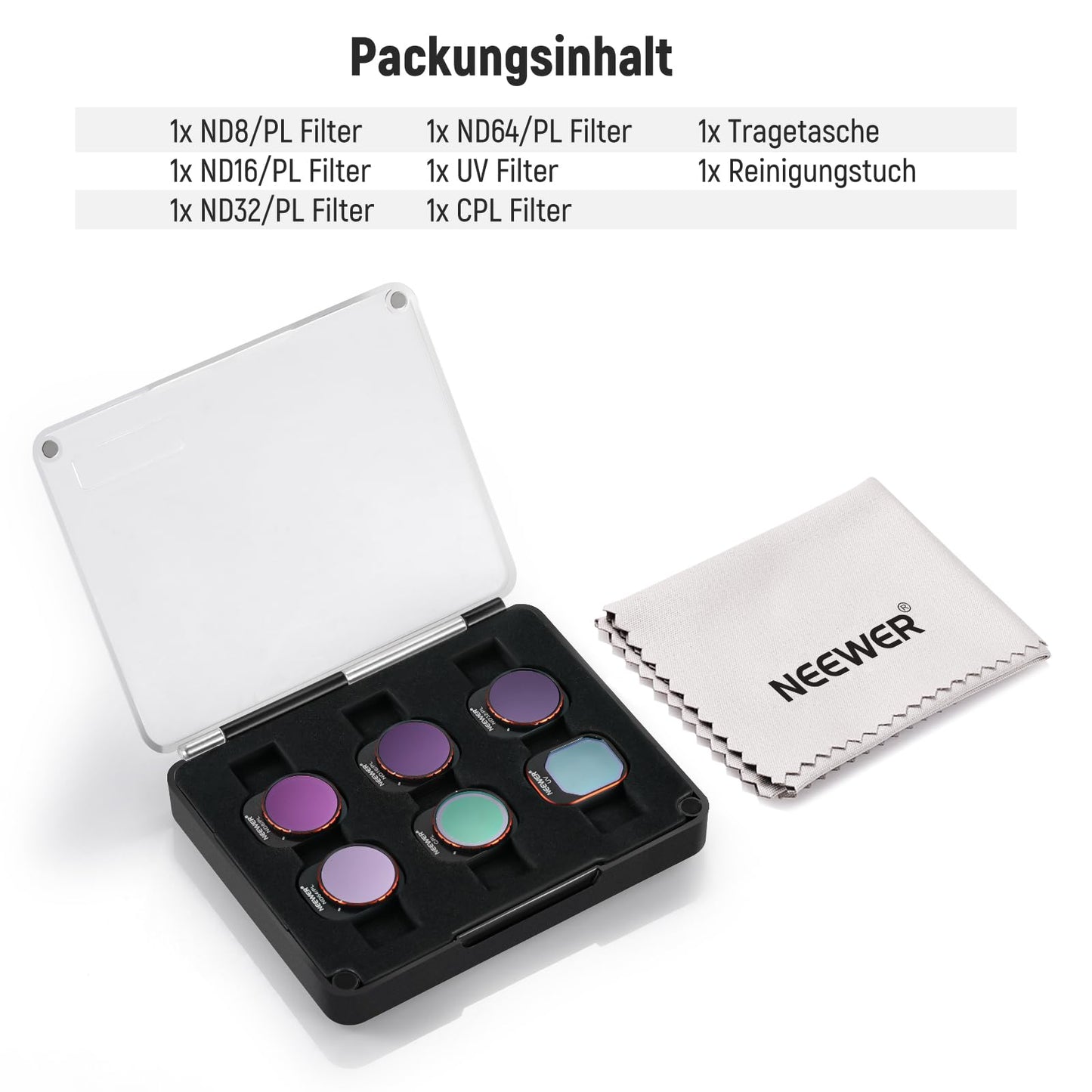 NEEWER ND/PL filter set compatible with DJI Mini 4 Pro, 6 pieces UV CPL ND8/PL ND16/PL ND32/PL ND64/PL polarizer neutral density drone lens accessories, multi-coated HD optical glass/aluminum frame - 10103132