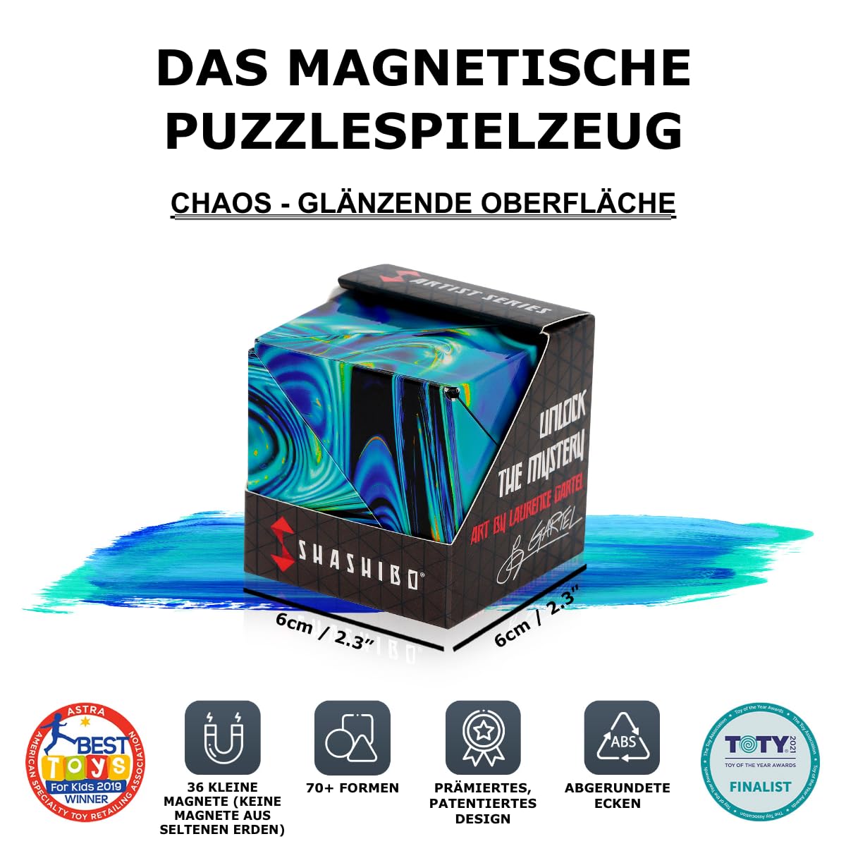 SHASHIBO Shape Changing Box - Award-winning, patented fidget cube with 36 rare earth magnets - can be transformed into over 100 shapes (Mystic Ocean) - SHA11MO