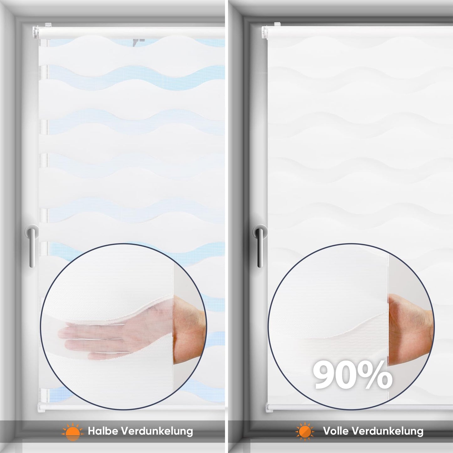 Sekey double roller blind waves Klemmfix without drilling for windows, double roller blind 110 cm wide, duo roller blind wave blinds sun protection, 110x150cm, white - BL-2635
