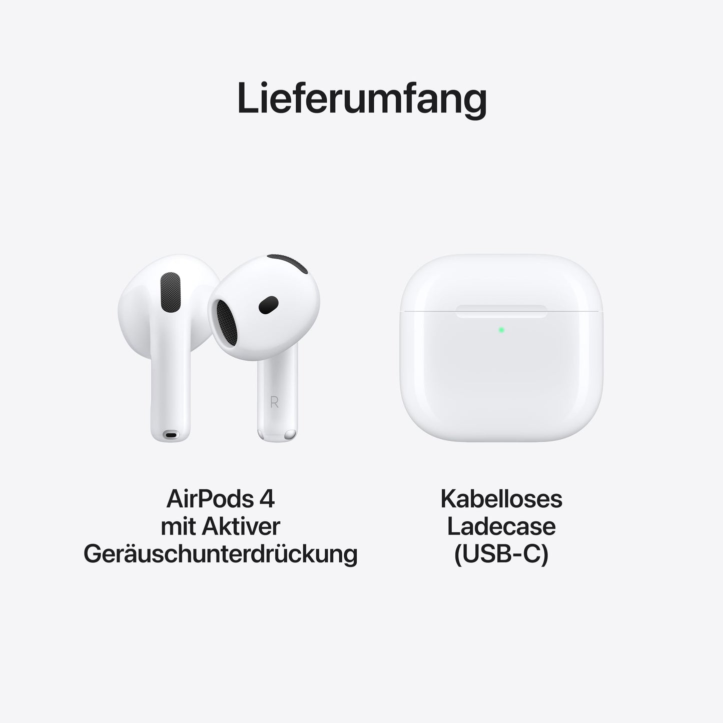 Apple AirPods 4 wireless headphones, Bluetooth headphones with active noise cancellation, adaptive audio, personalized 3D audio, transparency mode, USB-C charging case, wireless charging - MXP93ZM/A