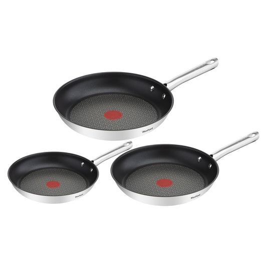 Tefal Duetto 3-piece pan set 20.24 and 28 cm, frying pans with thermo signal at ideal frying temperature, pans suitable for induction cookers, including induction cookers, A704S3 - A704S363