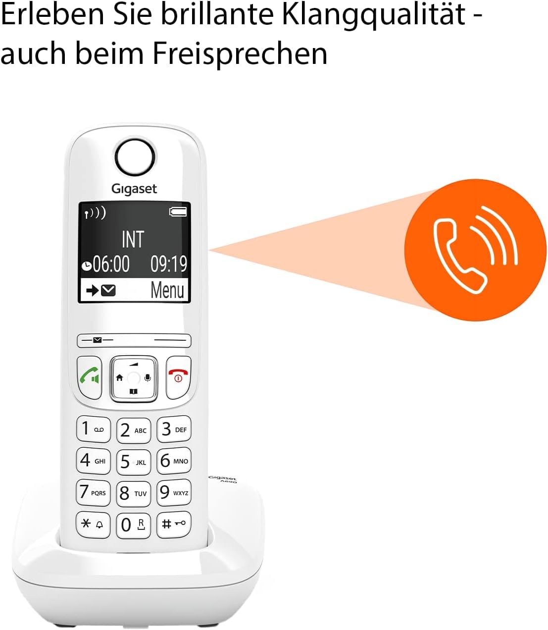 Gigaset AS690 - Cordless DECT telephone - large, high-contrast display - brilliant audio quality - adjustable sound profiles, hands-free function - call protection, white [German version] - AS690,