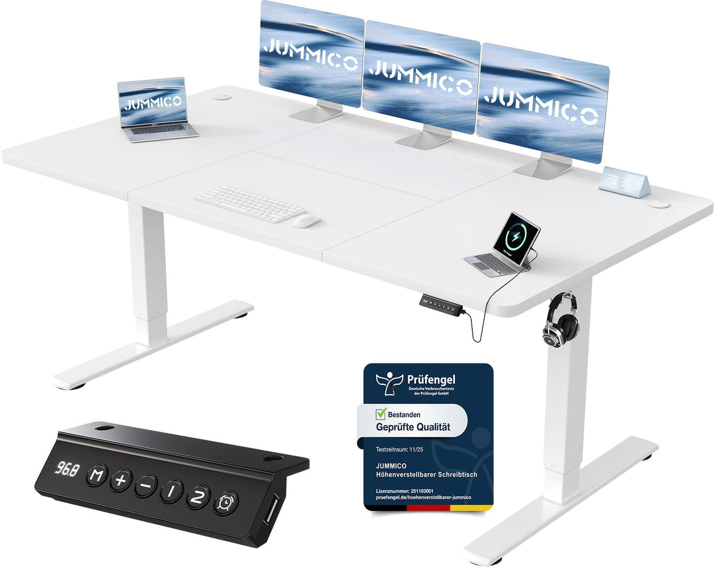 JUMMICO Birou reglabil pe înălțime cu port de încărcare USB, birou electric reglabil pe înălțime 180 x 80 cm, masă stand-sit, birou standing, masă de computer reglabilă, birou standing, alb - 0403