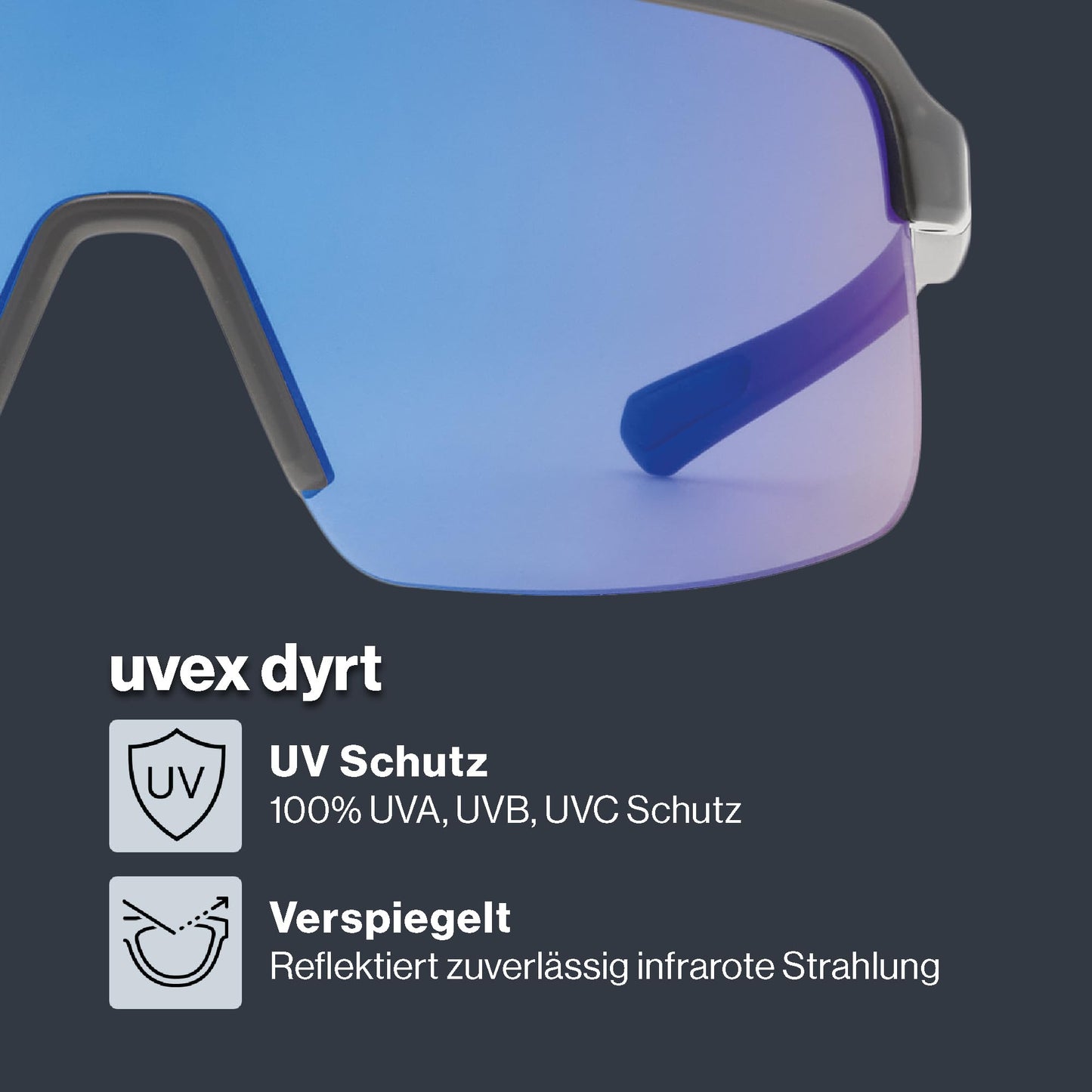Uvex dyrt sports glasses, smoke gray matt/blue mirror, one size - S533095