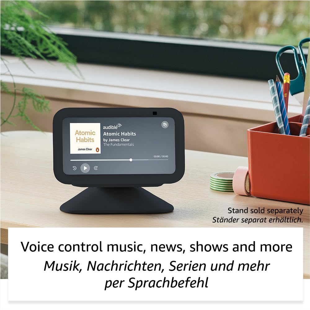 Echo Show 5 (latest generation) | Smart display and alarm clock with clearer sound | International version | anthracite - H97N6S