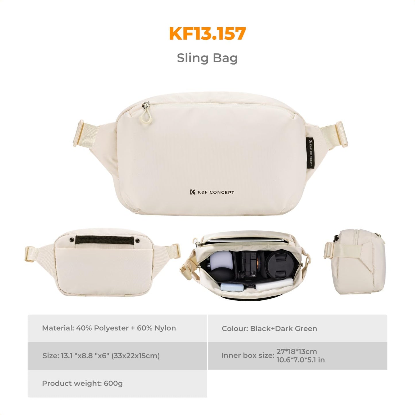 K&F CONCEPT Camera Backpack Shoulder Bag Square Bag Photographer Bags Camera Rectangle Case Compatible with Canon/Nikon/Sony/DJI Mavic Drone Backpack (Beige) - KF13.157V5