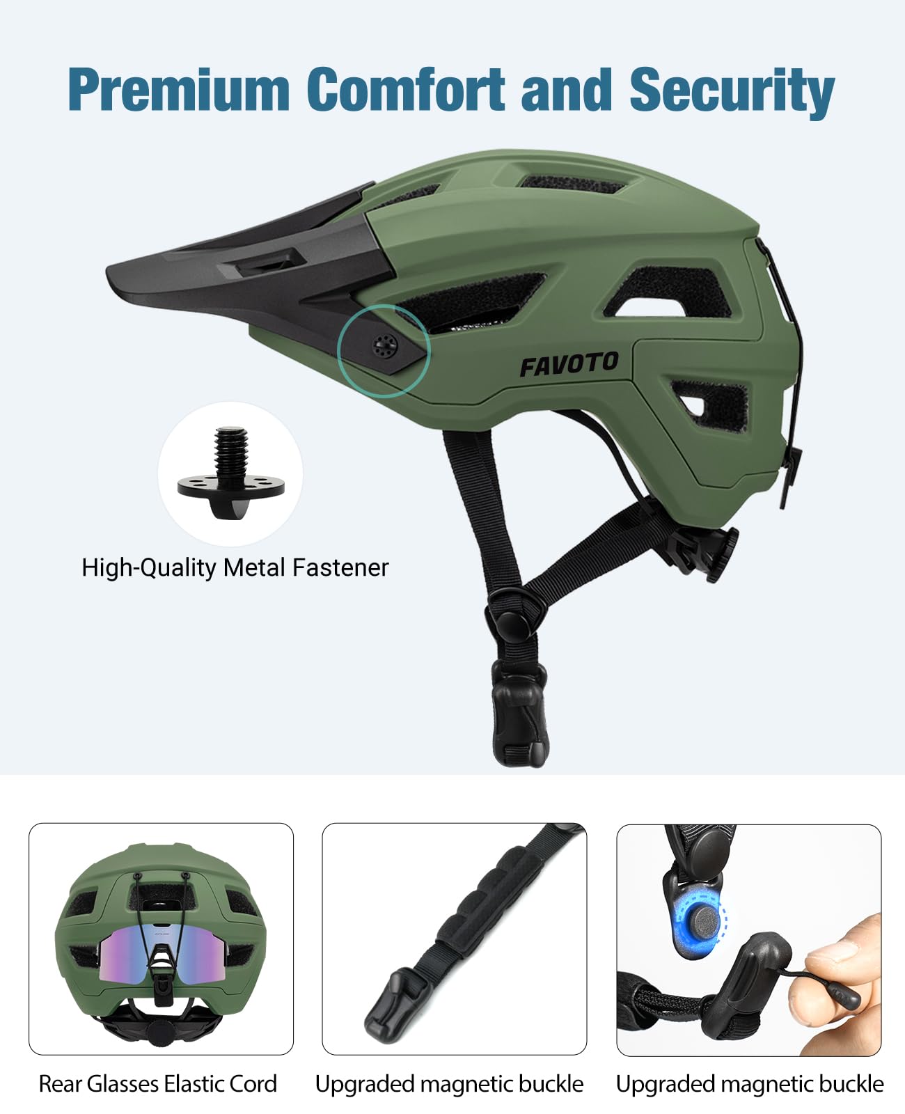 Favoto Road Bike Helmet Mountain Bike with Peak Lightweight - Double Technology Inmould MTB Helmet for Men Women Bicycle Helmet M (54-58cm) Army Green - B025