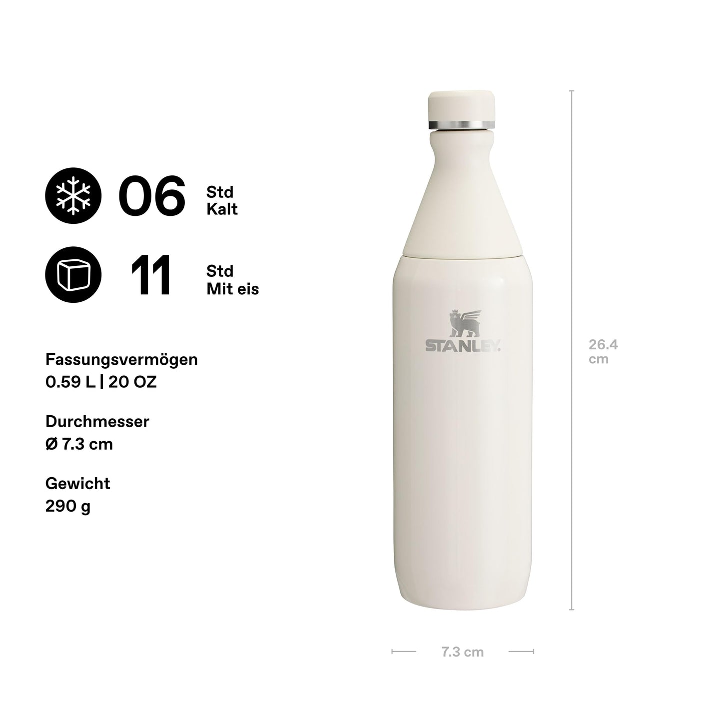 STANLEY 1913 All Day Slim Drinking Bottle Stainless Steel 0.6L - Thermos Bottle Cools 6 Hours - 11 Hours Ice-Cold - BPA-Free - Leak-Proof Water Bottle - Dishwasher Safe - Cream - 10-12069-022