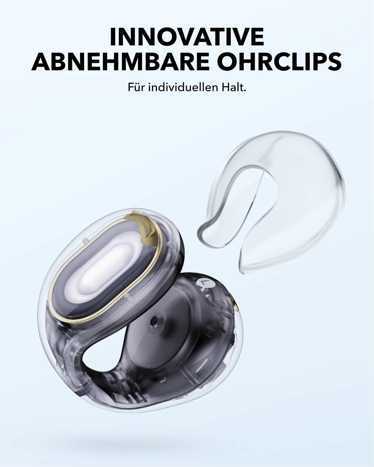 soundcore C30i by Anker, open-ear earbuds, clip-on headphones, lightweight design, stable hold, removable clips, intensive sound, 30h playback, IPX4 water protection for sports/gym - A3330