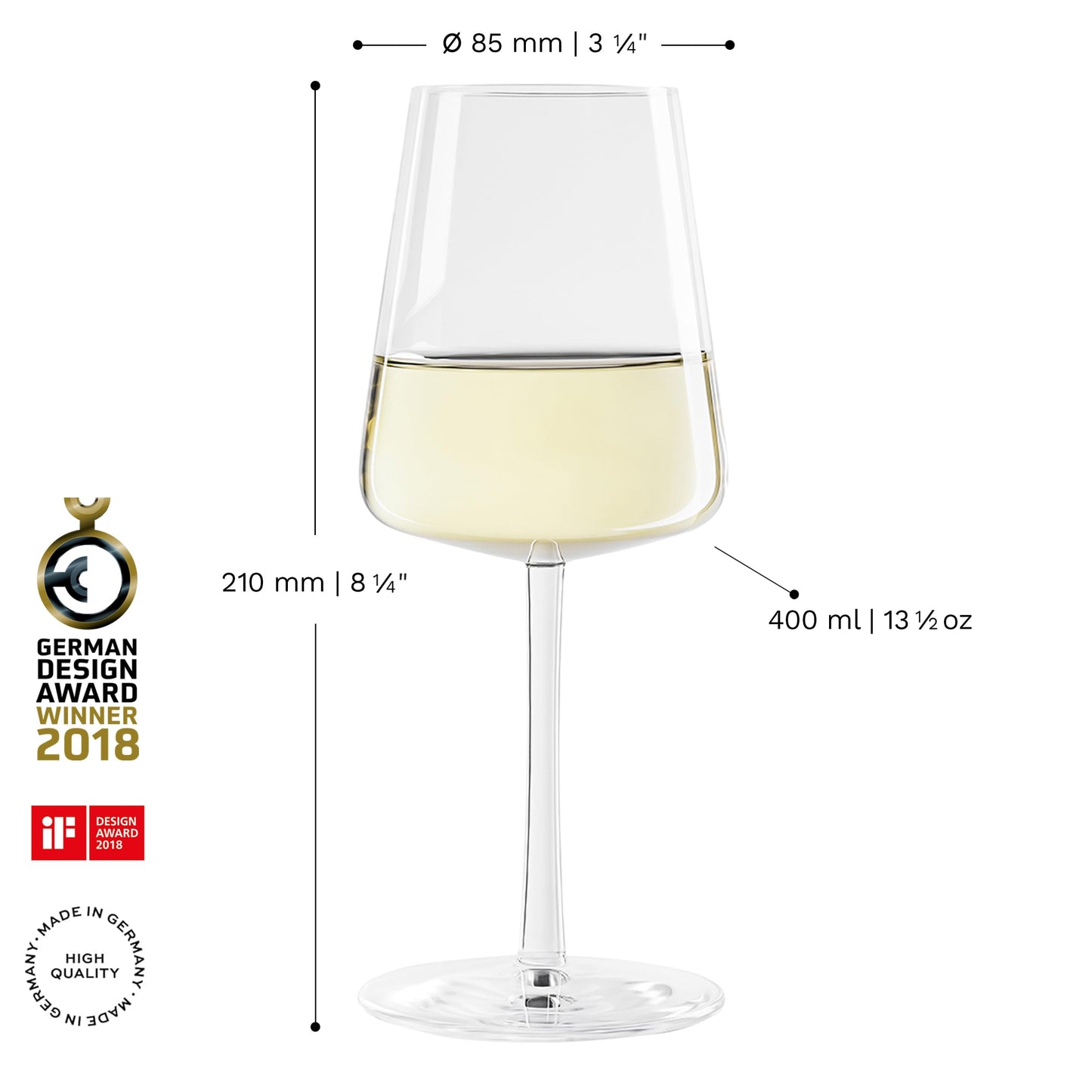 Stölzle Lausitz Power white wine glasses set of 6 400 ml - Modern wine glasses for maximum aroma development of white wine - Elegant white wine goblet made of crystal glass - Dishwasher and shockproof, Made in Germany - 1590002