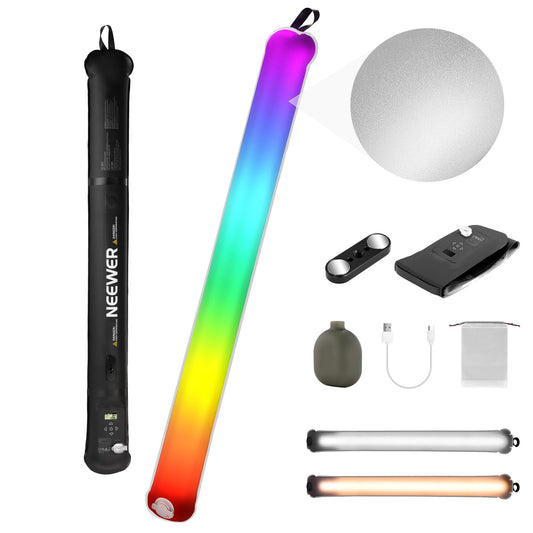 Stick de lumină RGB portabil NEEWER Basics 30W 35.5"/90cm, Iluminare TPU gonflabilă portabilă 5000mAh Tip C 45W intrare/30W Ieșire, 3000Lux 17 efecte 2700-6500K CRI95 pentru înregistrare video în studio, GC30C-RG GC30C-RG GC30C-RG