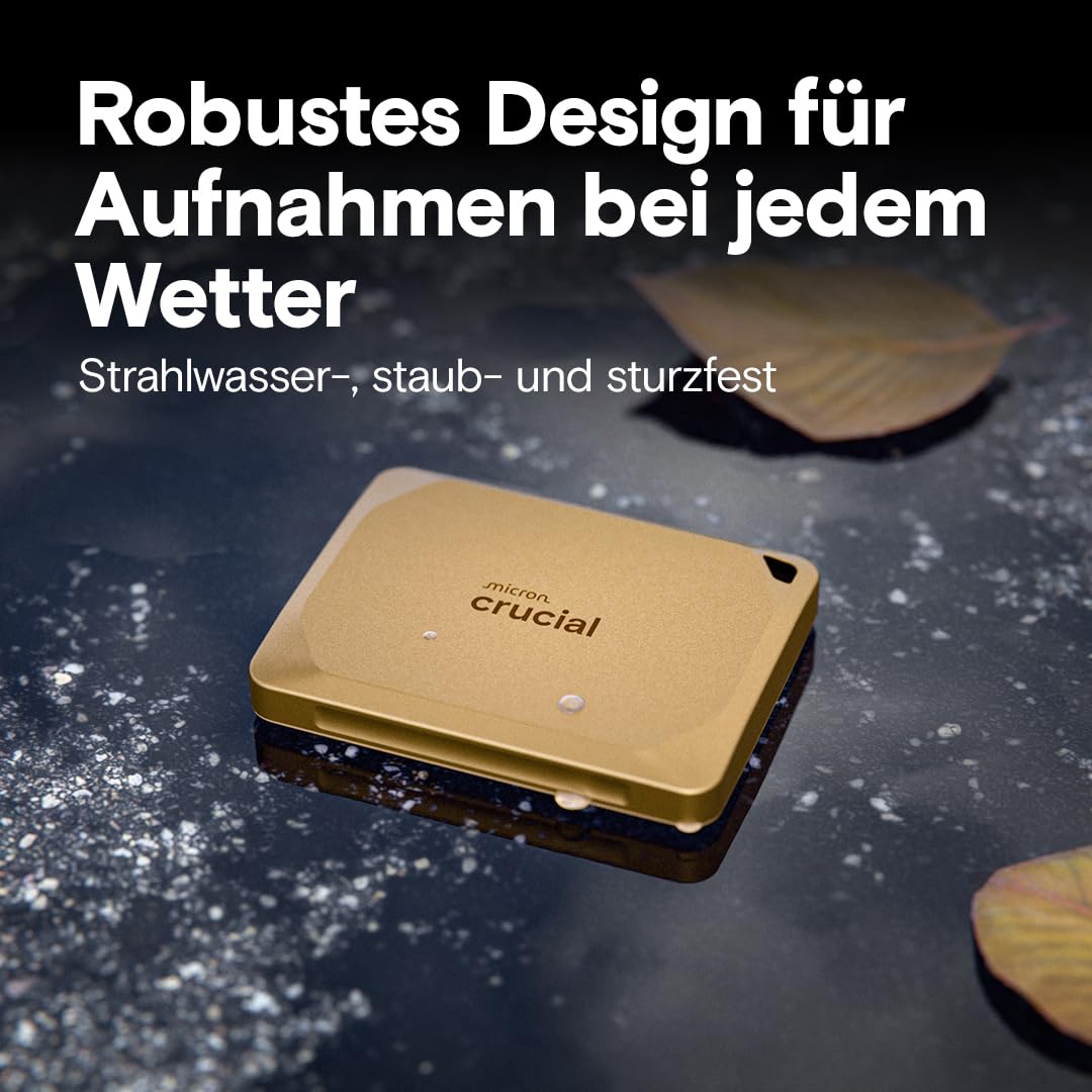 Crucial X10 Pro 2TB External SSD, up to 2,100MB/s read and 2,000MB/s write speeds, Portable Solid State Drive, water and dust resistant IP55, USB-C 3.2, Gold - CT2000X10PROSSD9D02