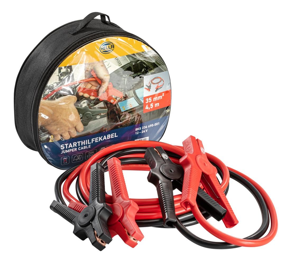 HELLA jumper cable - car jumper cable - 4.5 meters - starter cable for petrol and diesel engines - with carrying bag - 8KS 236 690-001