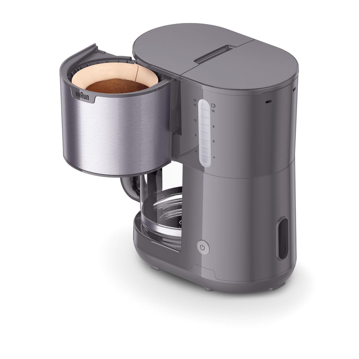 Mașină de cafea Braun PurShine KF1500GY, mașină de cafea cu filtru, cu carafă din sticlă și sistem OptiBrew, funcție anti-picurare, oprire automată de siguranță, capacitate de 10 cești, 1000W, gri.