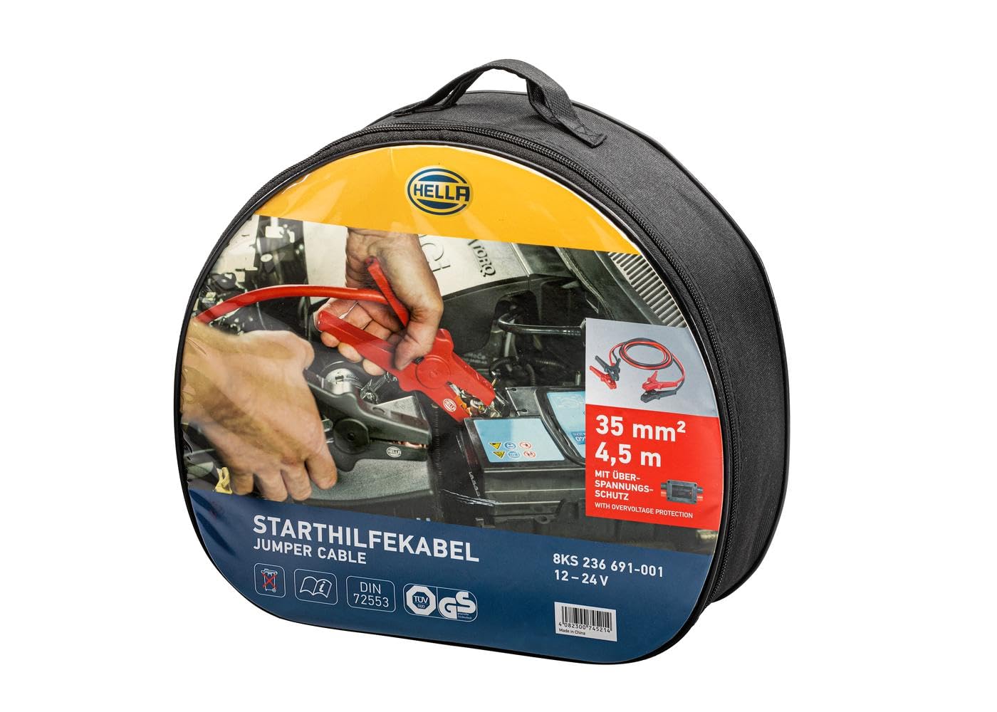 HELLA jumper cable - car jumper cable - 4.5 meters - starter cable for petrol and diesel engines - with carrying bag - 8KS 236 691-001