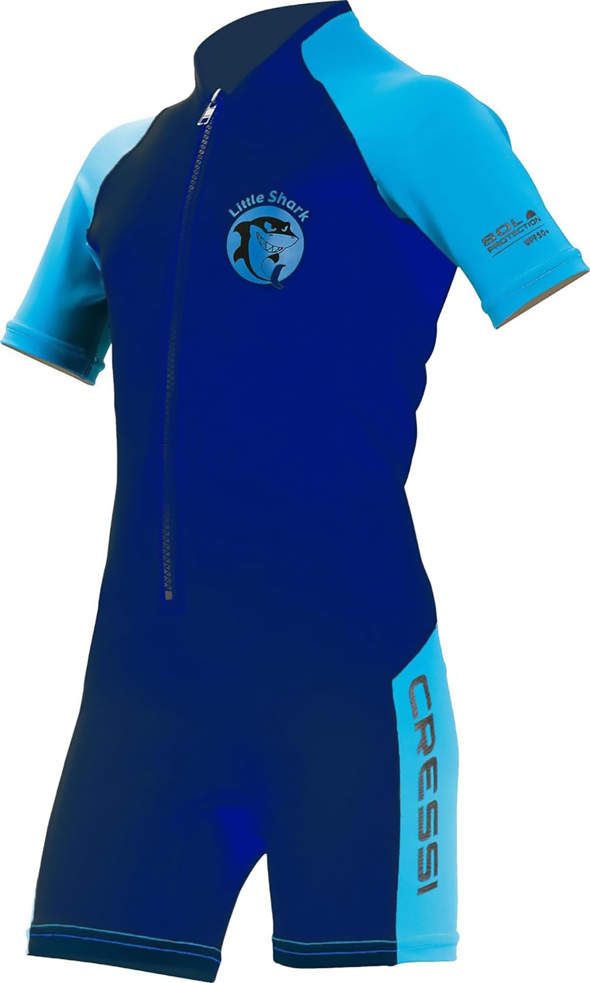 Cressi Shorty 2mm children's wetsuit - children's swimming suit with UV, cold protection, jellyfish protection - swimming suit for girls and boys - dark blue/light blue - 11/12 years - XDG002907