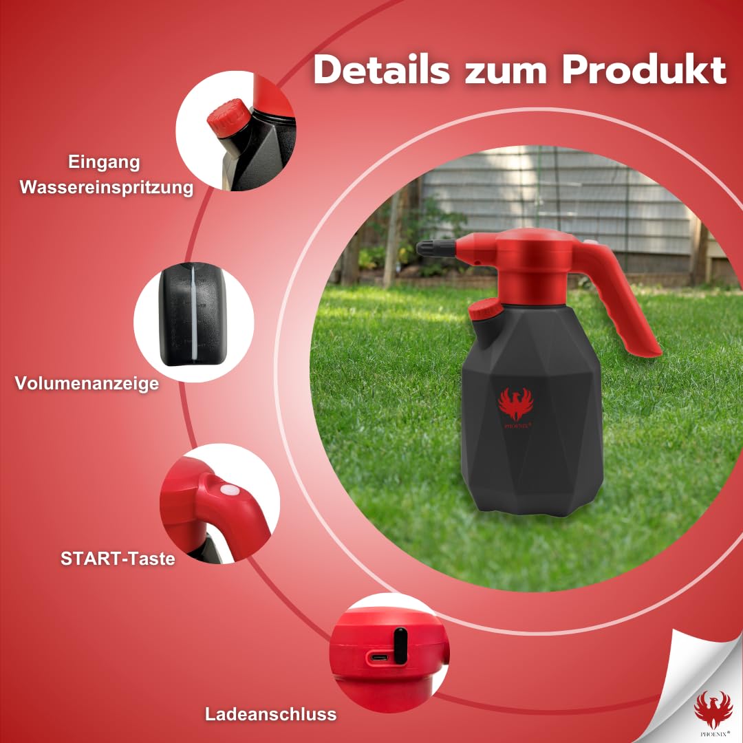 Phoenix - Electric garden sprayer Easy Sprayer 2L | Cordless pressure sprayer with rechargeable battery and 3H running time ABS/HDPE weed sprayer | Lightweight and durable