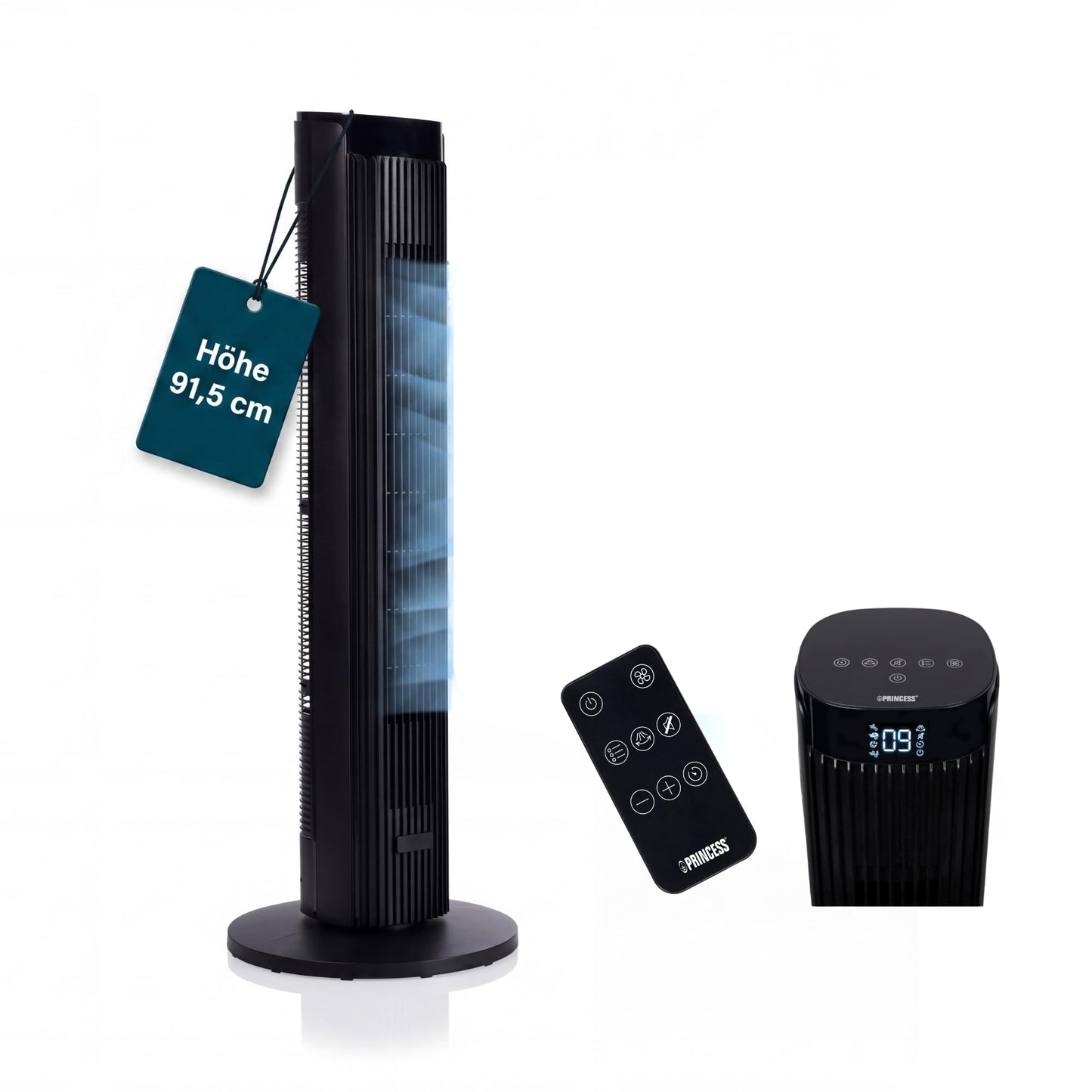 Princess Tower Fan - Elegant Design - 40 W - Powerful, Quiet, Energy Efficient - Height: 91.5 cm - Oscillating - 4 Modes - 12 Speeds - 352370 - 01.352370.01.001