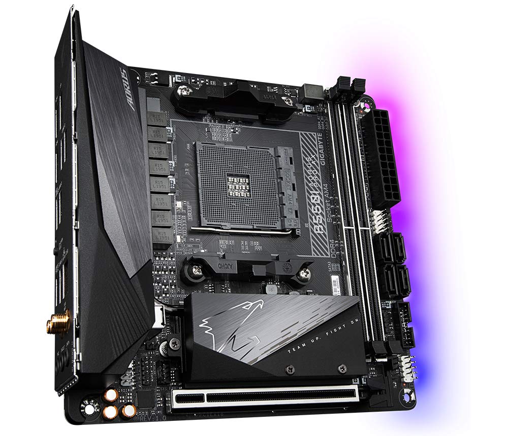 GIGABYTE B550I AORUS PRO AX Motherboard – Compatible with AMD Ryzen 5000 CPUs, 8 Phase VRM, supports up to 5300 MHz DDR4, 1x PCIe 4.0 + 1x PCIe 3.0 M.2, Wi-Fi 6E, 2.5GbE LAN, USB 3.2 Gen 2